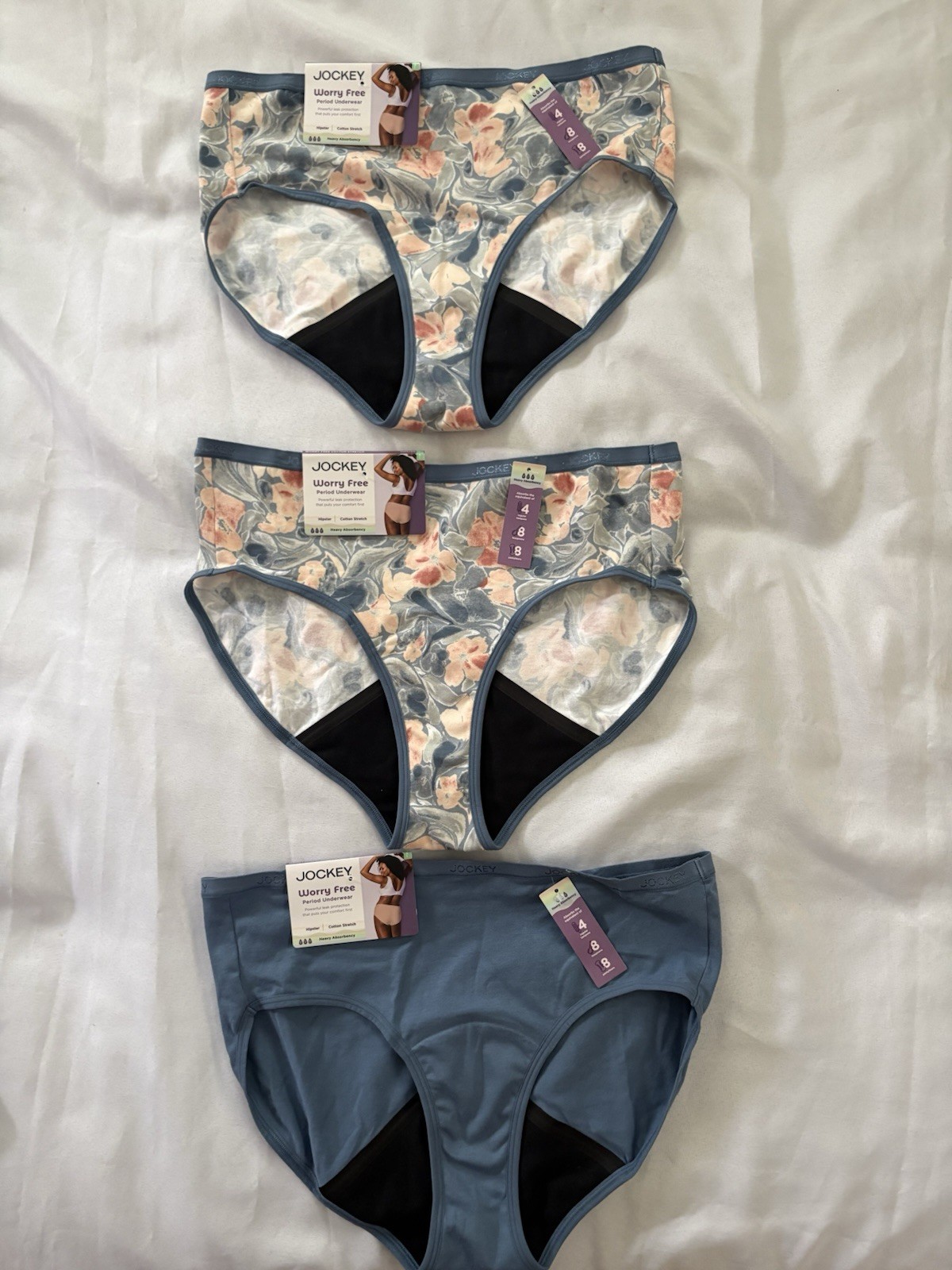 NEW Jockey Worry Proof Period Underwear Brief Panty Multicolor XLarge 3 Pack