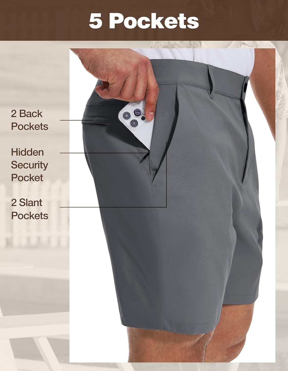 Men’s Stretch Shorts Waterproof Lightweight Qiuck Dry Hiking Big Tall Size Golf