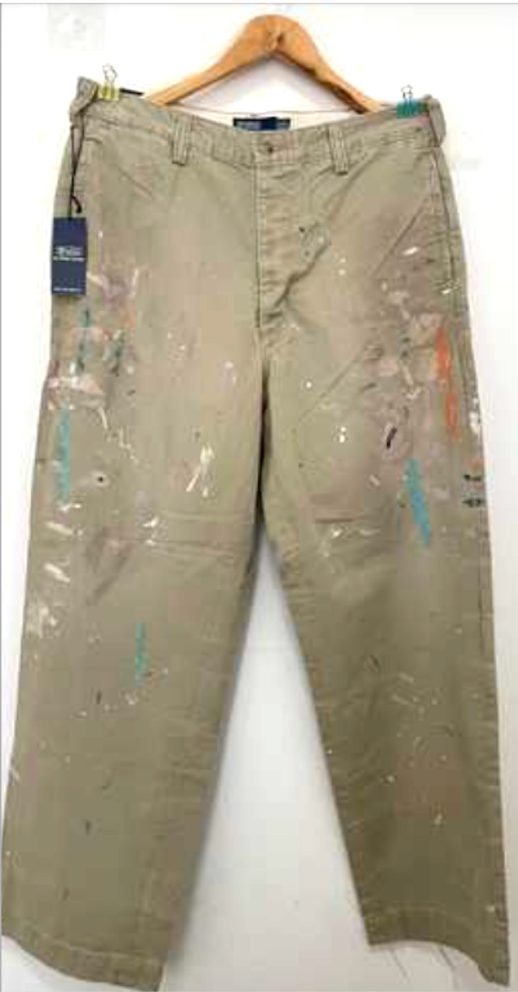 Ltd. Edition Polo Ralph Lauren Big Chino Hand Paint Splatter Khaki Work Pants 34