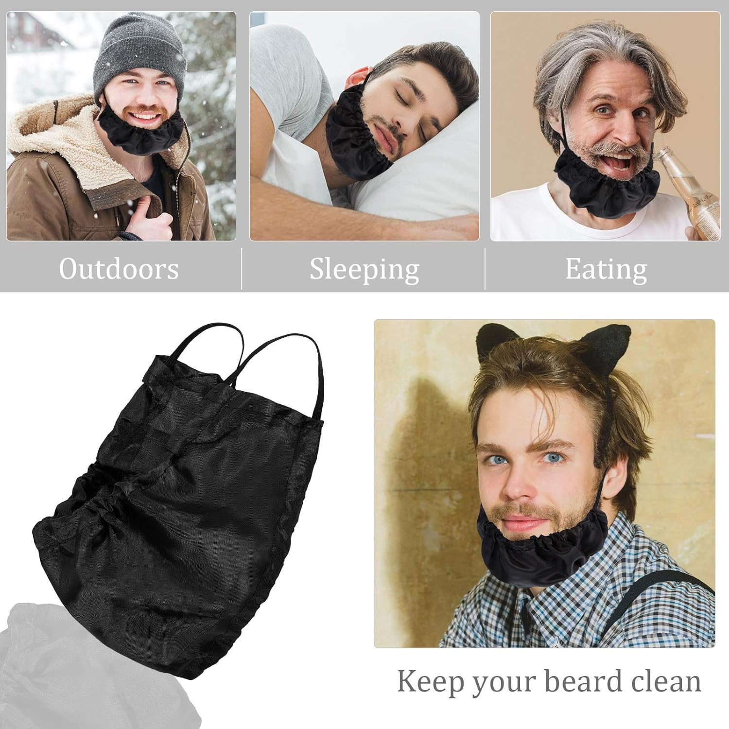 3 Pieces Beard Bonnet for Men Sleeping Beard Cap Cover Bib Satin Night Facial Gu