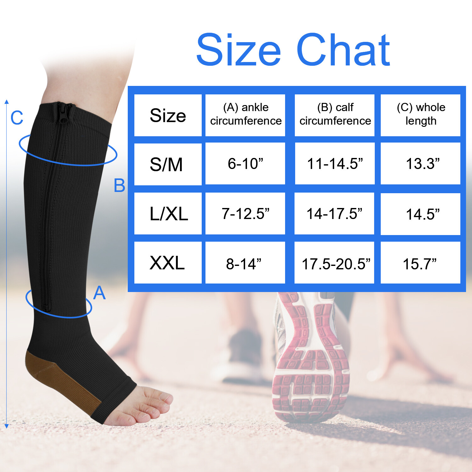 Zipper Compression Stockings – Knee High Support for Calf & Foot Pain Relief