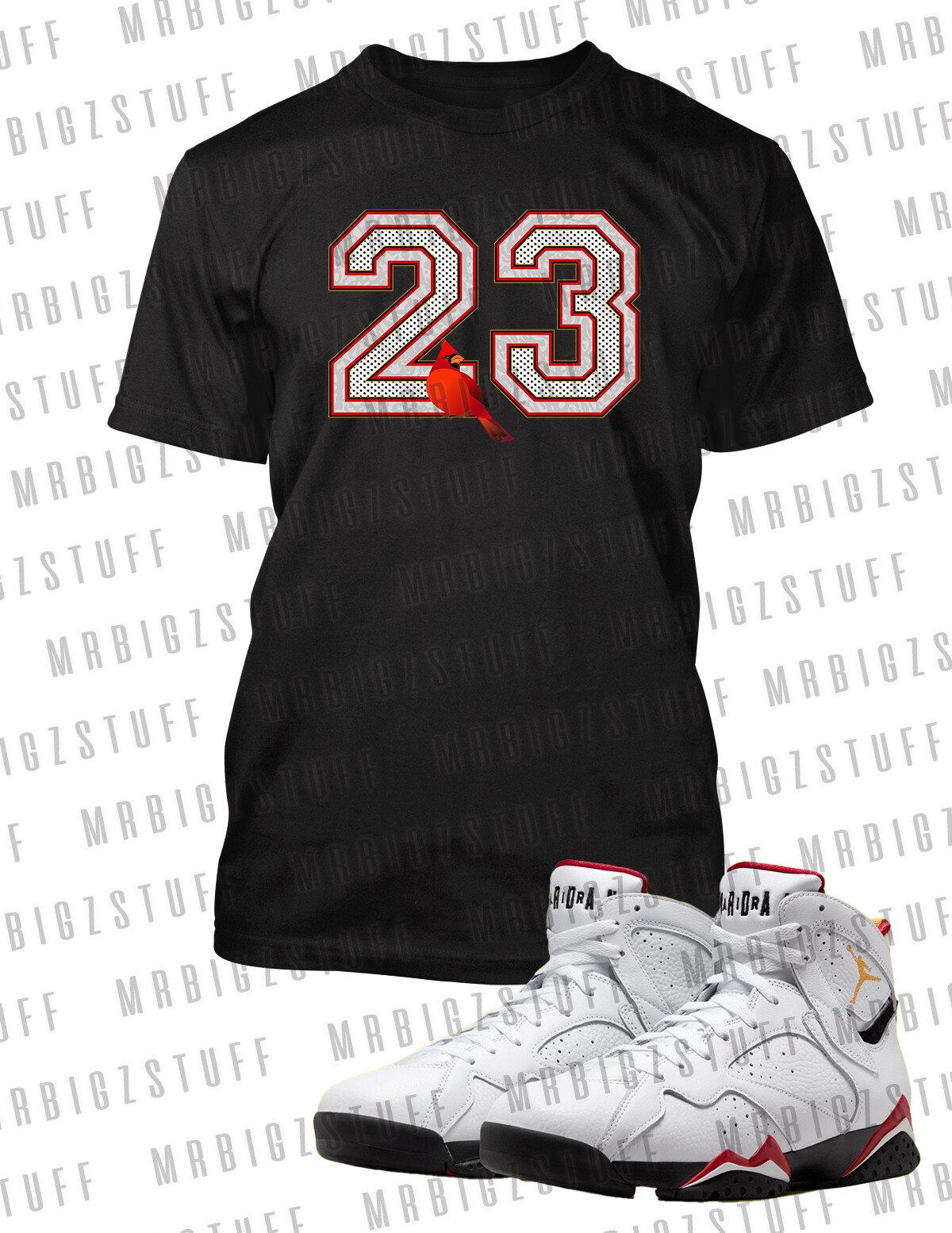 Men 23 Cardinal Graphic Sneaker Tee Shirt To Match J7 OG Red Cement Big Tall Sm