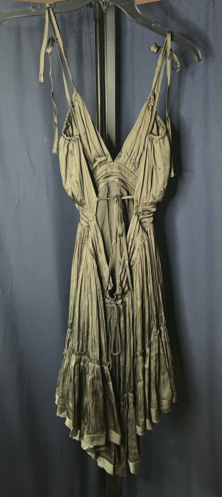 RESET by Jane Miranda Olive Babydoll Sz S Dress Deep V-Neck Strappy, Tiered NWT