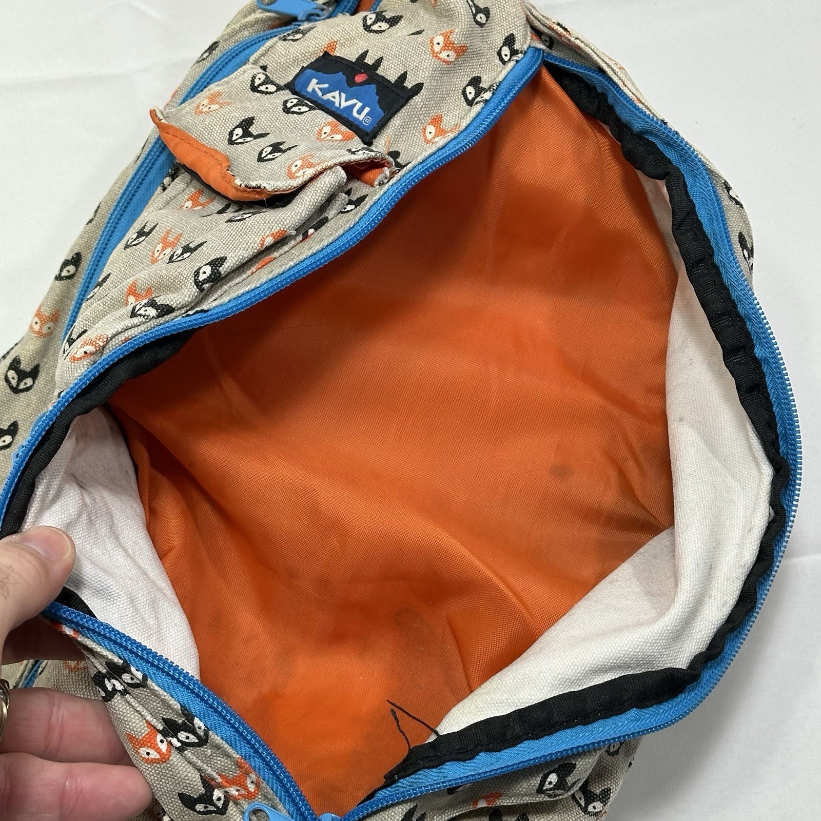 KAVU Rope Sling Bag Fox Trot Pattern Tan Black Orange Teal Shoulder Bag