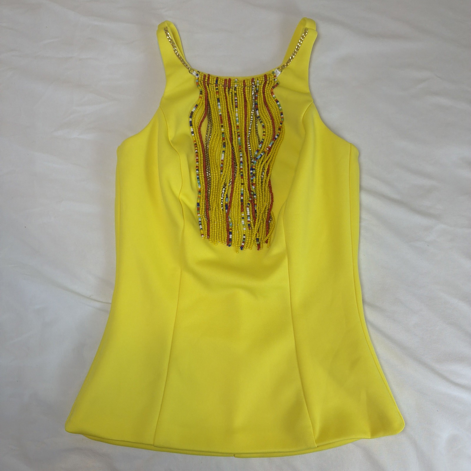 XOXO Yellow Beaded Halter Tank Top Women’s Size XS Festival Boho Bright Y2K