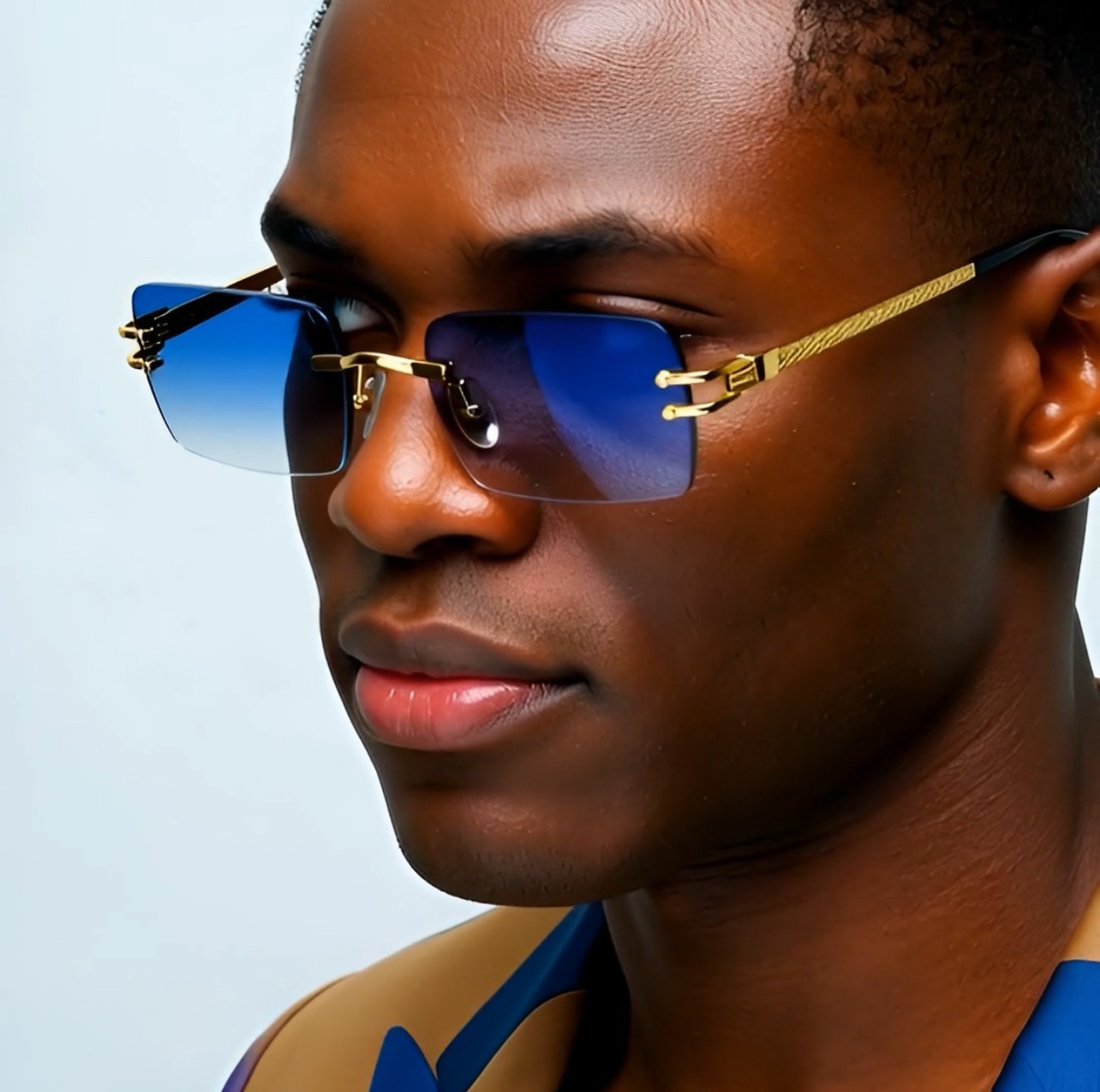 Hip Hop Glasses Clear Lens Gold Frame Rimless Square Shades Migos Quevo Style