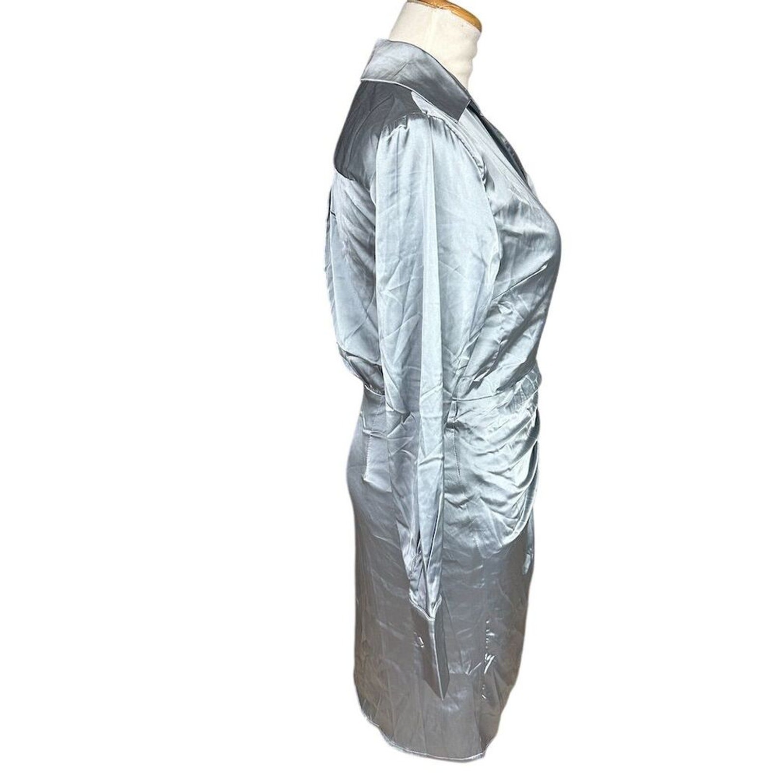 NWOT Lulus Women’s M Painterly Perfection Slate Blue Satin Wrap Mini Dress Party