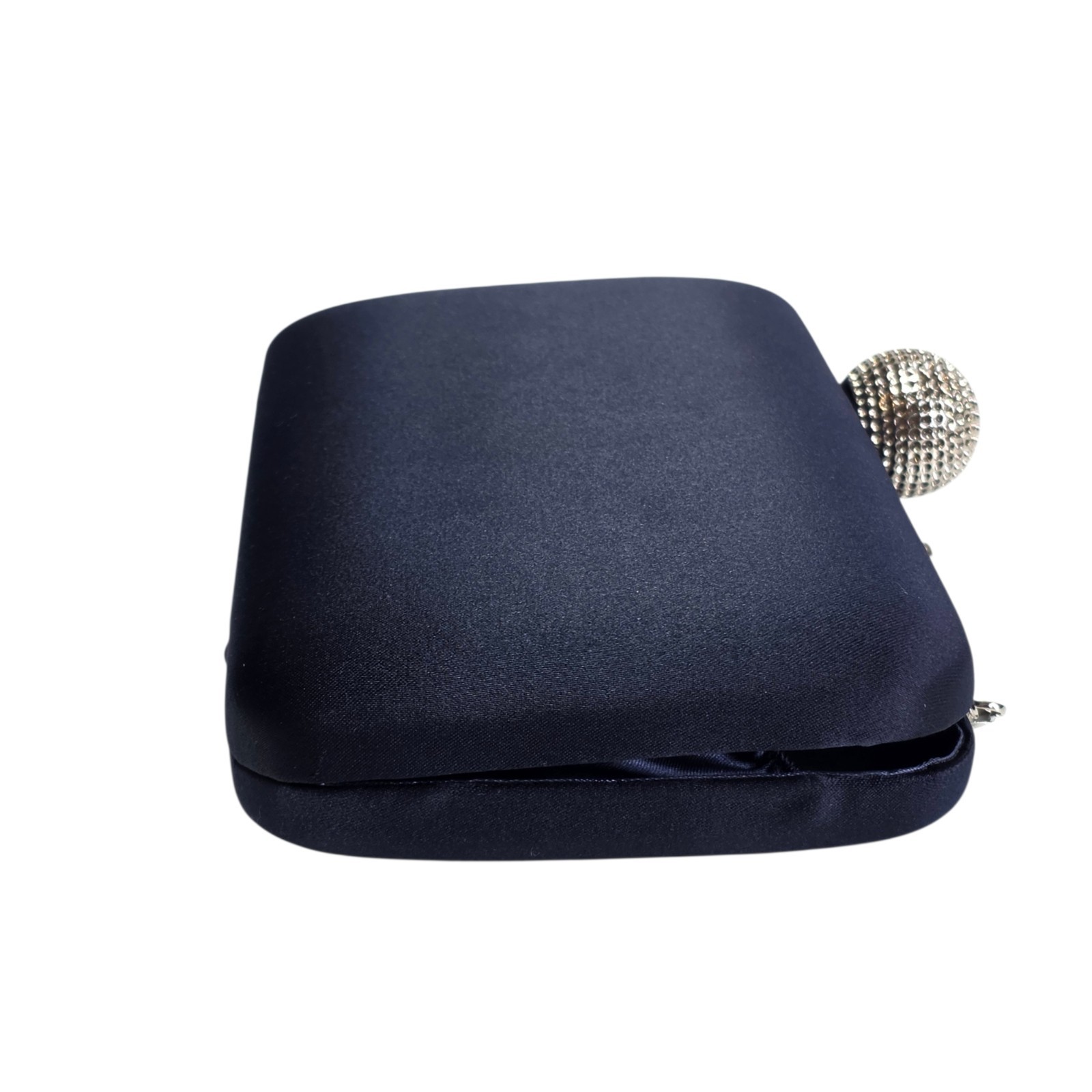 Nina Crystal Clasp Satin Minaudiere Evening Clutch Navy NWT