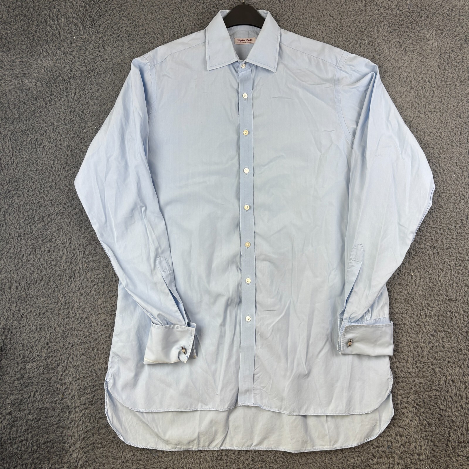 Stephen Lachter Shirt Men 16″ 50″ Chest Blue Dress Formal Double Cuff Savile
