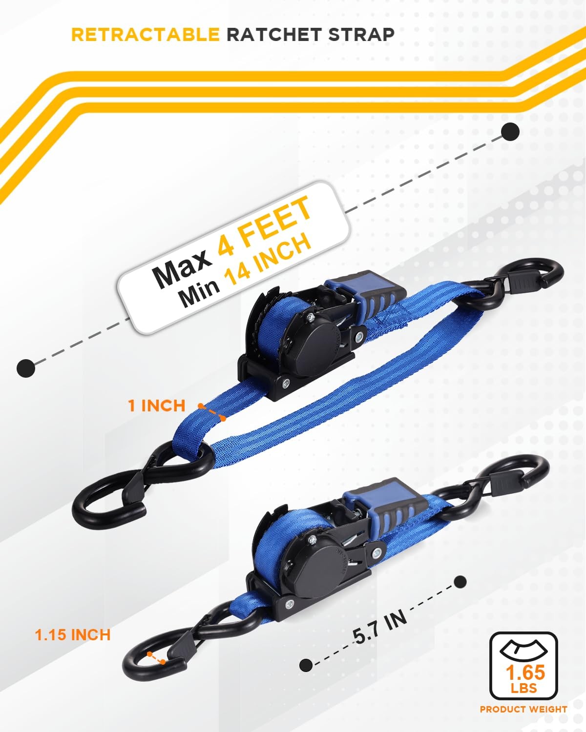 Strapinno 1″x4′ Ret retractable Ratchet Straps Heavy Duty Boat Transom Tie-Downs