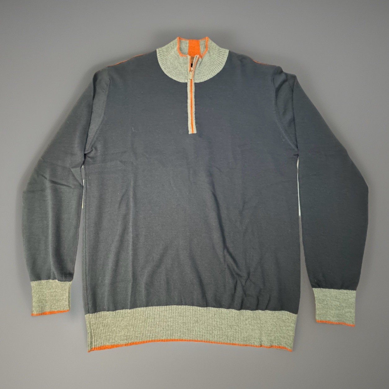 Patrick James Navy Full Zip Merino Wool Blend Sweater Color Block Size 56