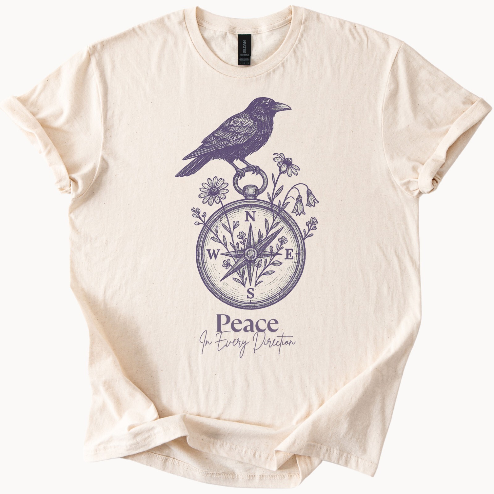 Raven Compass Tee Bird Peace Shirt Nature Direction Gift