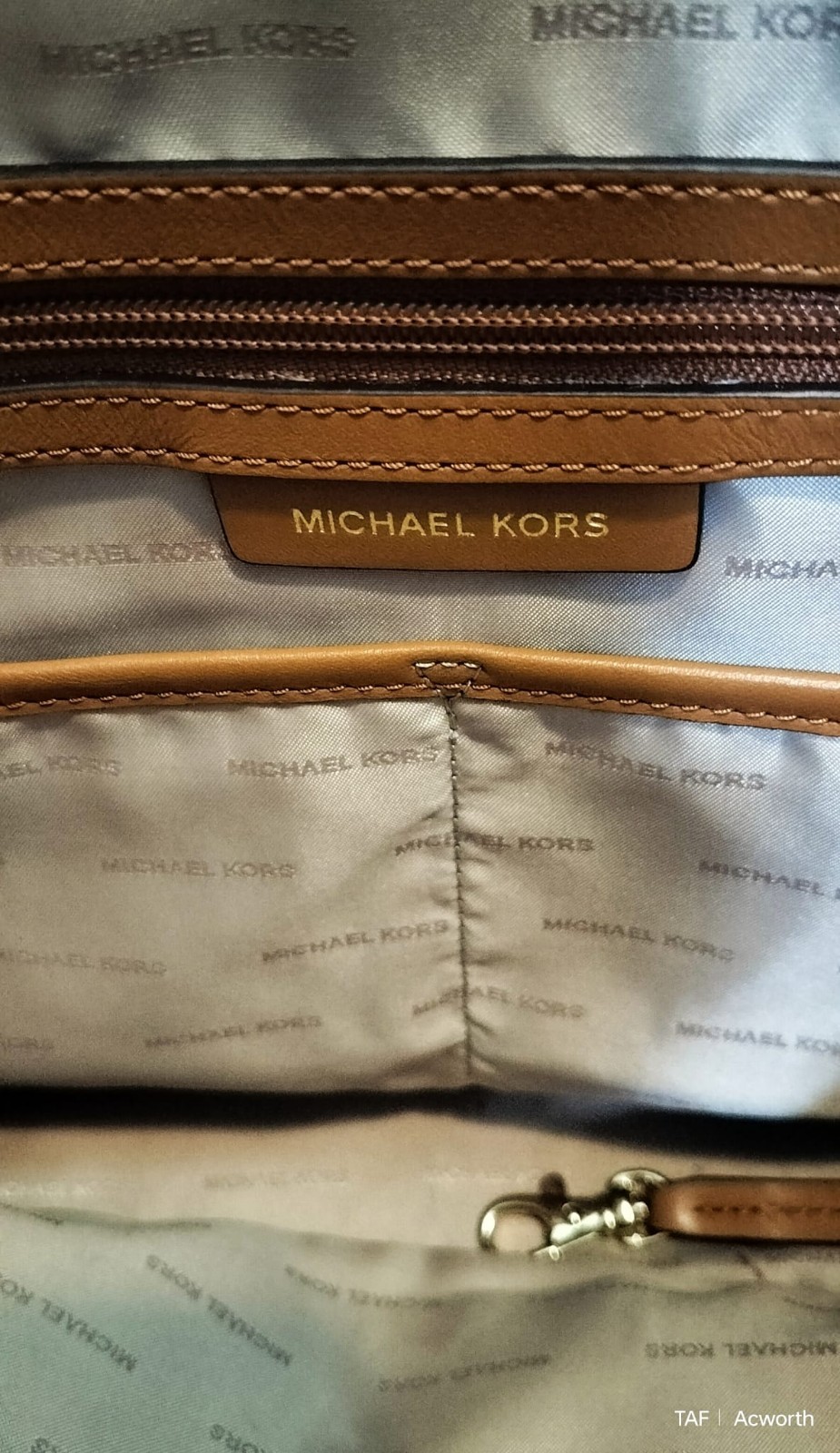 Michael Kors Brown Monogram Tote Shoulder Bag Zip Closure Gold Hardware