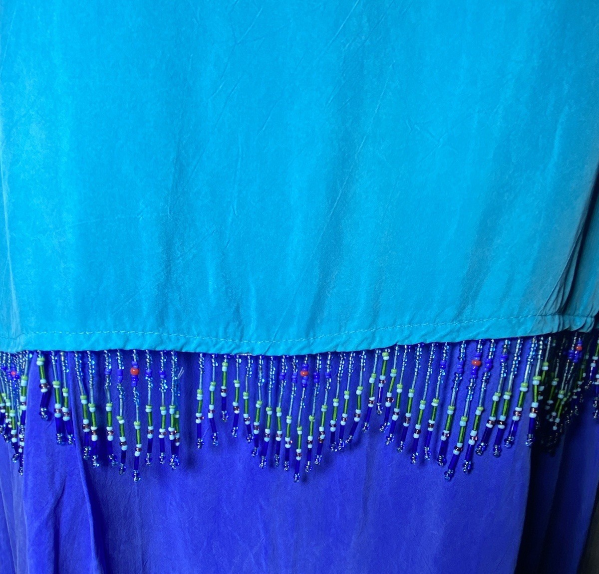 Earth Song Teal Blue Size 14 Beaded Waist Trim Maxi Dress 90s 80s 100% Bemberg
