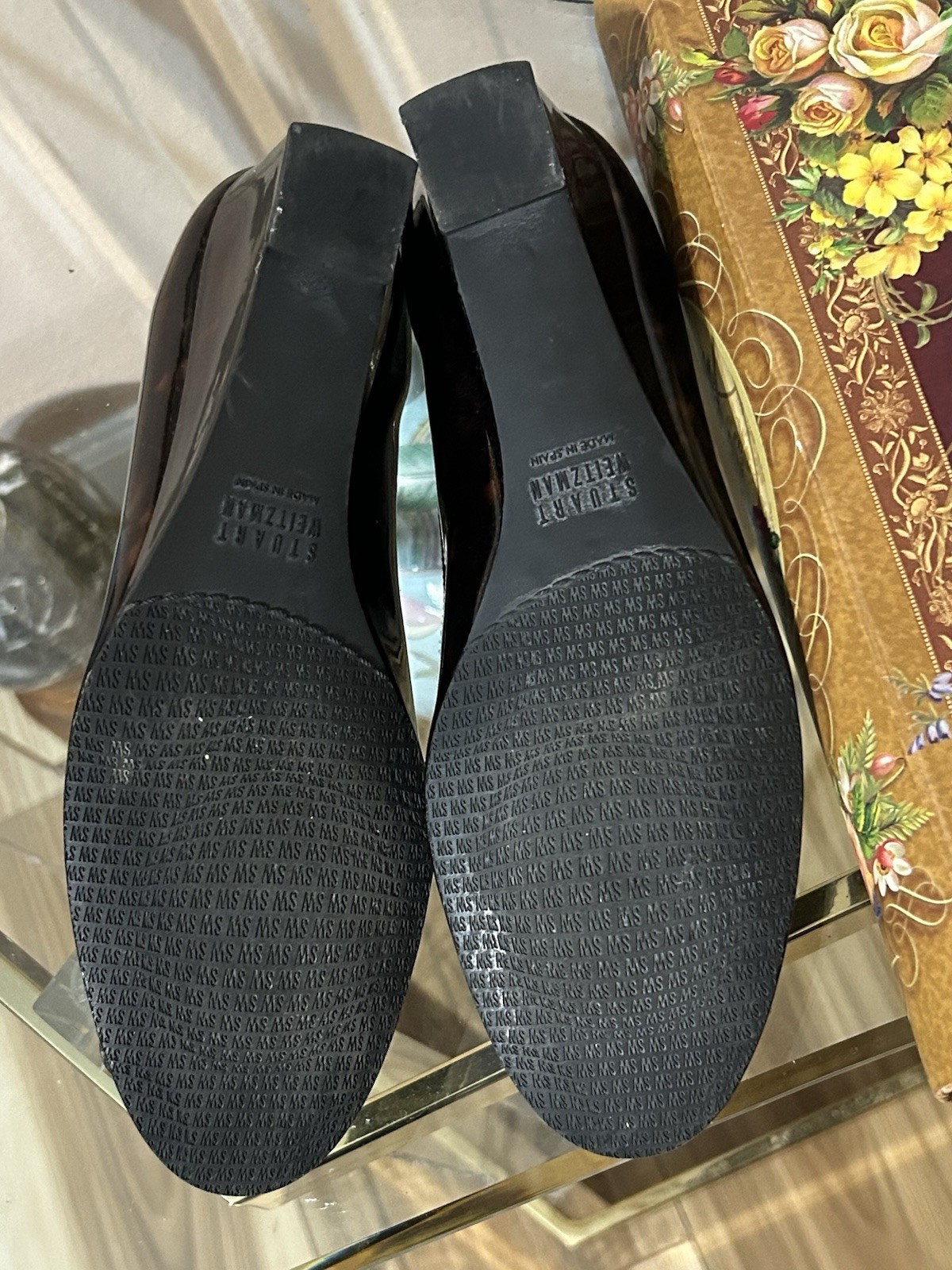 Stuart Weitzman Tortoise Patent Leather Brown Wedge Slip-On Pumps Size 7