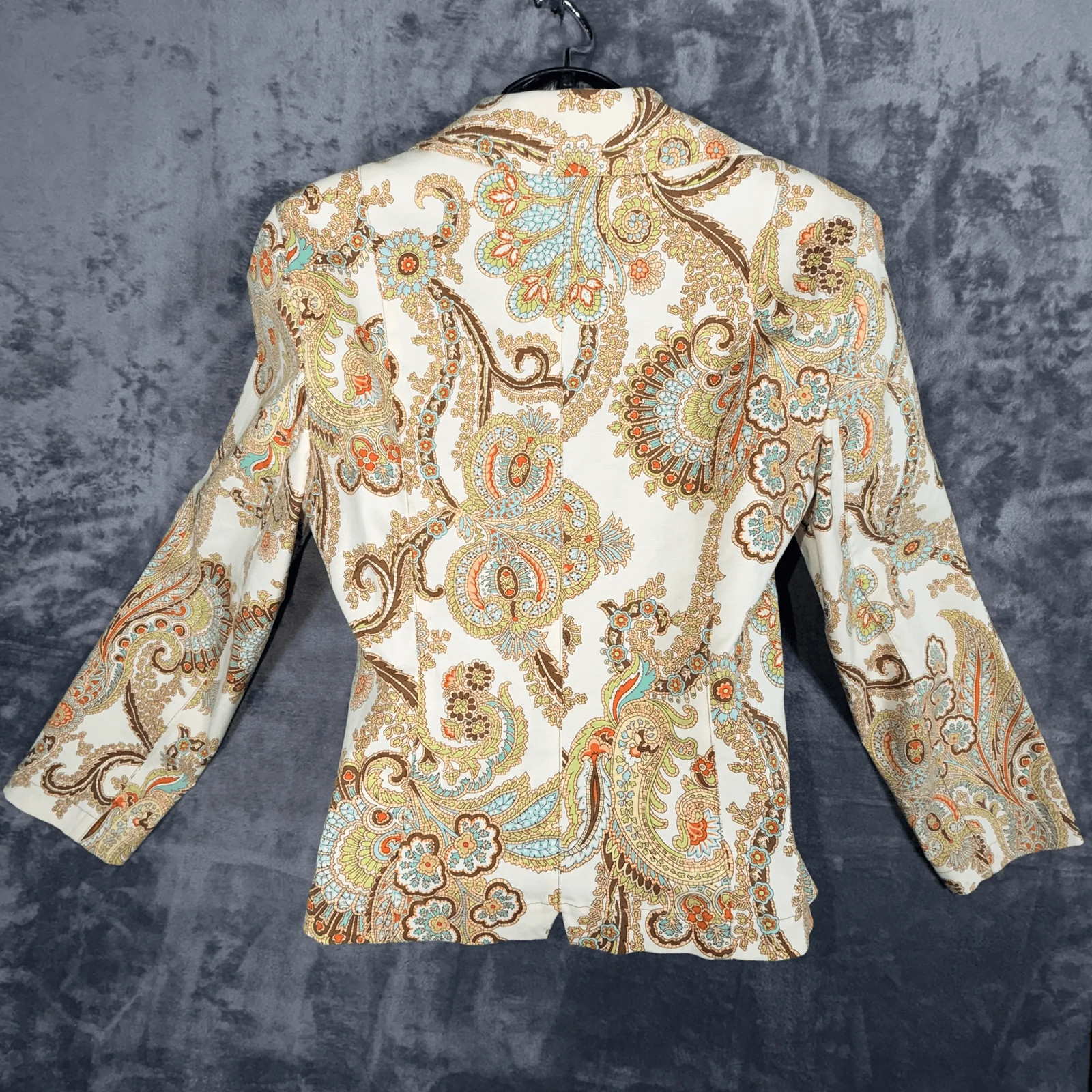 Cabi Womens Blazer Jacket Size 8 Cream Multicolor Paisley Print Cotton Blend