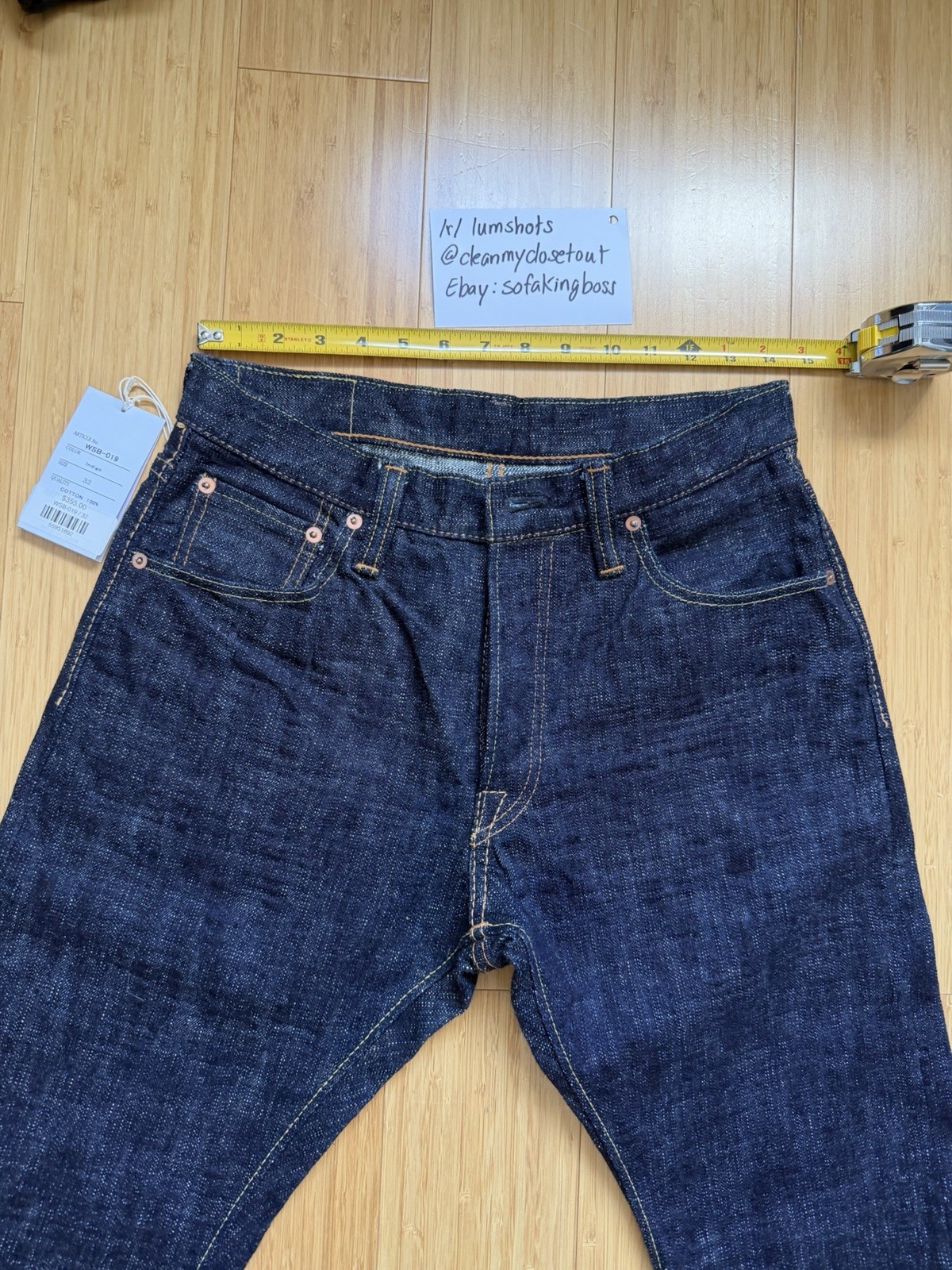 NEW PBJ WSB-019 16 oz Slubby Relax Tapered size 32 (Measures 30) Pure Blue Japan
