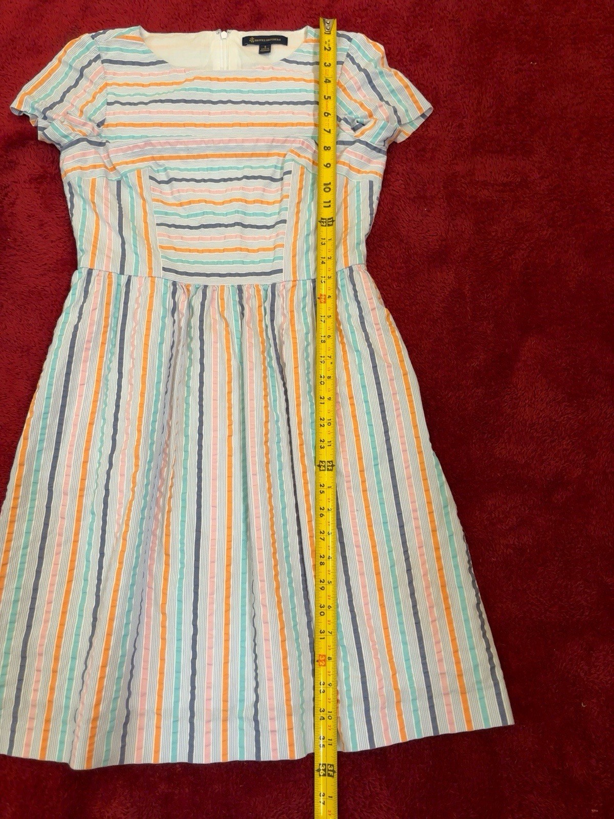 Brooks Brothers Striped Fit & Flare Dress Size 4 Pastel Seersucker Cotton Blend