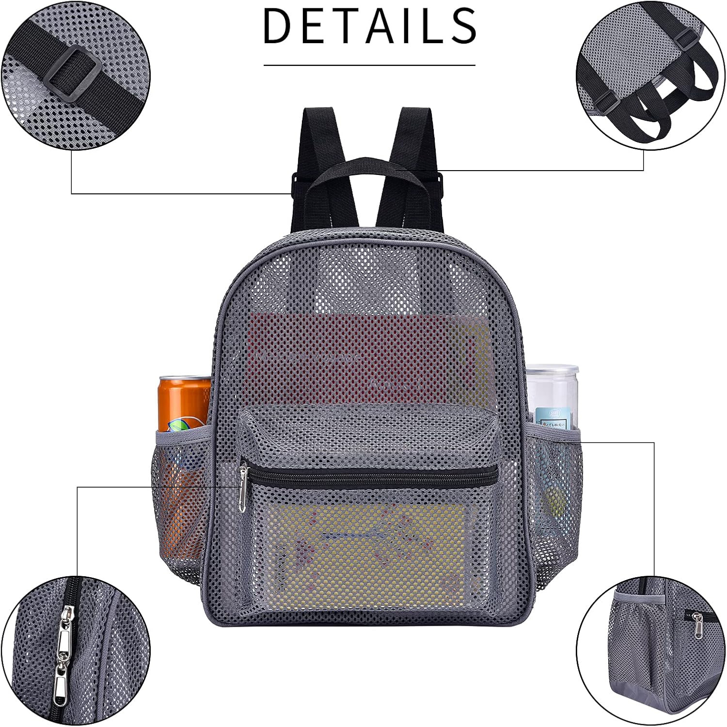 Grey Mesh Backpack – Transparent, Durable Bag for School, Beach & Sports