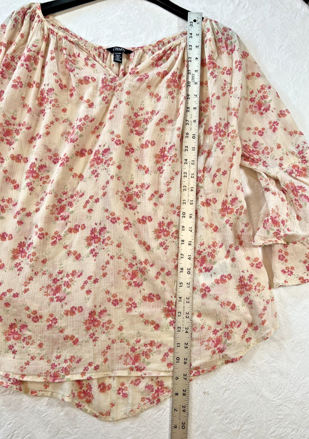 Chaps Floral Peasant Top Bell Double Ruffle Sleeves Size 1X Cotton Boho 004
