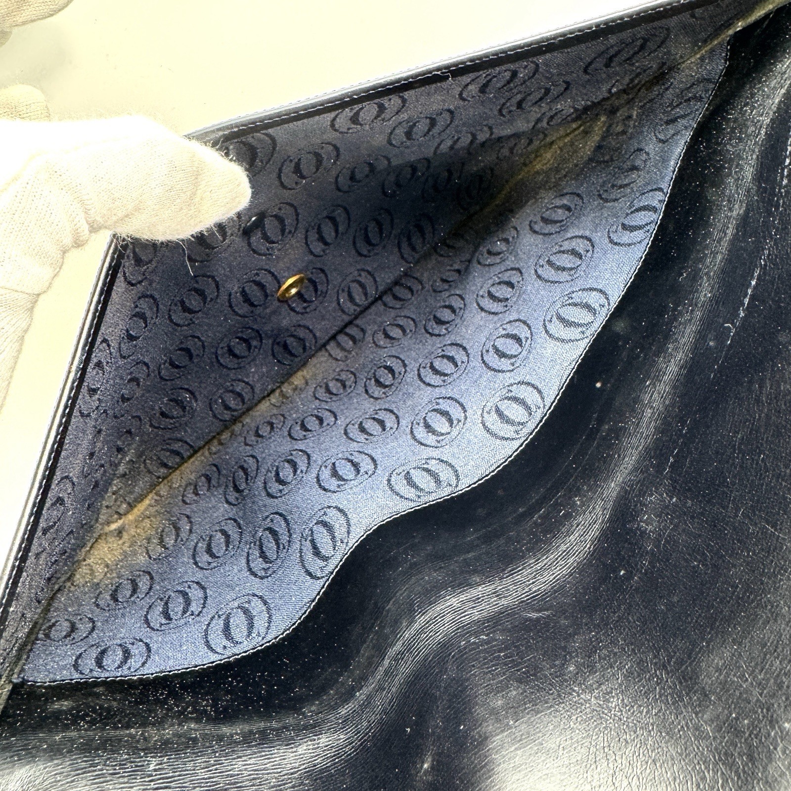 Cartier Sapphire Shoulder Bag Leather Black Gold Authentic