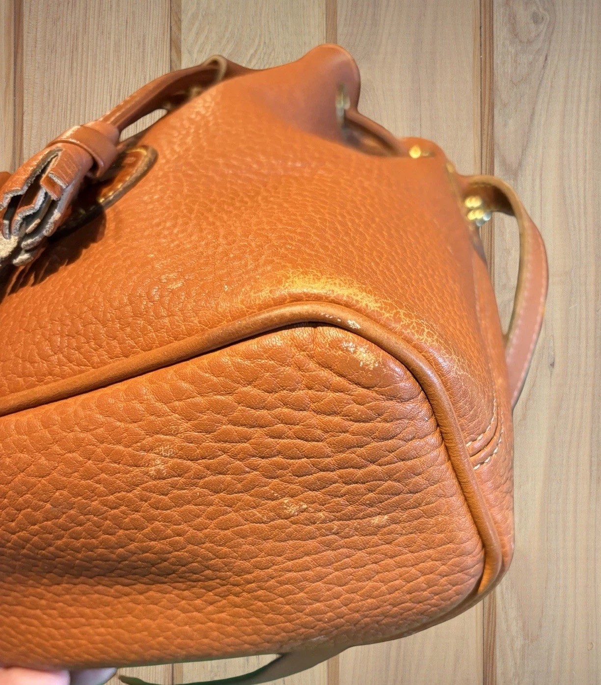 Dooney Bourke Brown Vintage R134 Mini Bucket Drawstring Shoulder Bag Leather