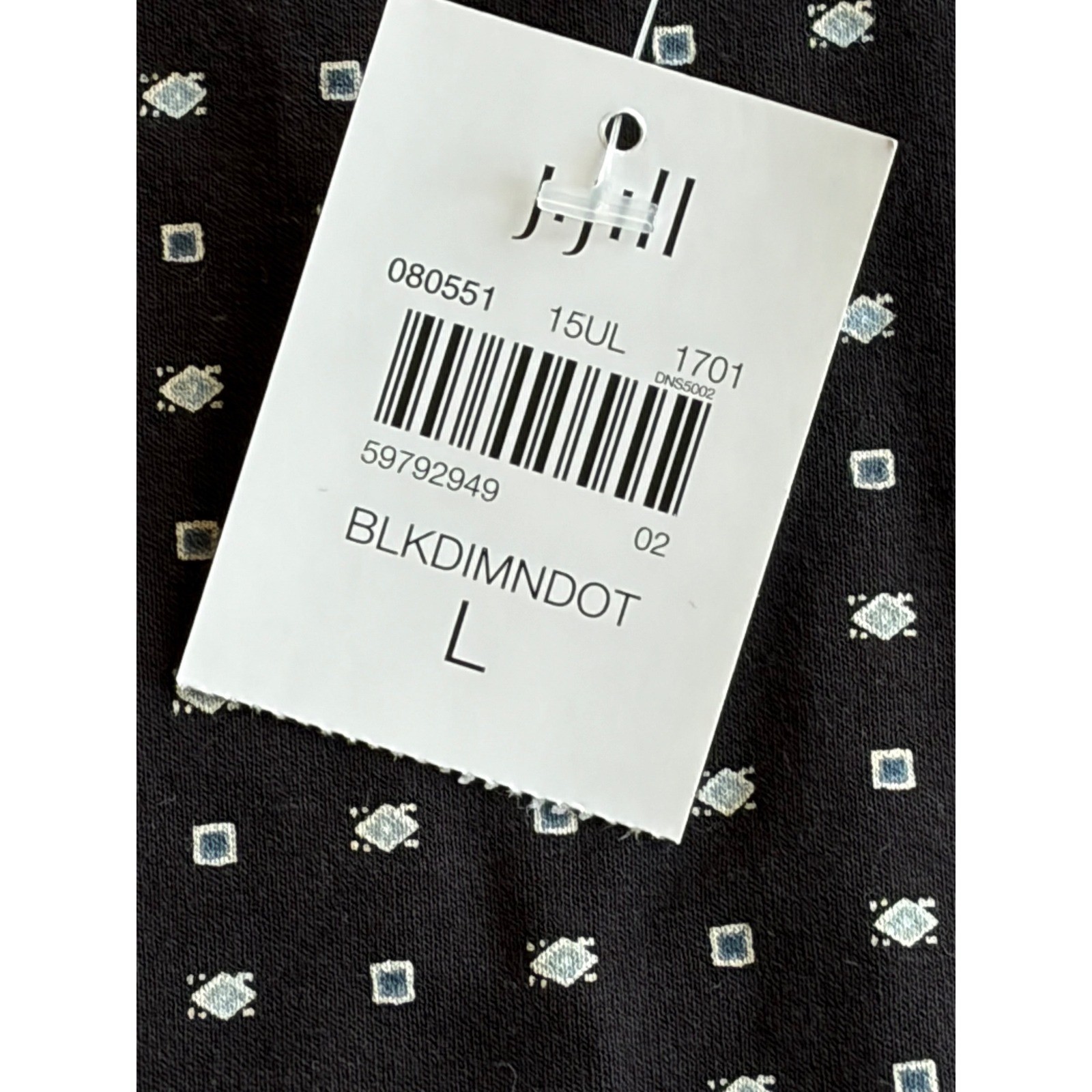 J. Jill Wearever Diamond Dot Top Womens Large Black White 3/4 Sleeve Boat Neck