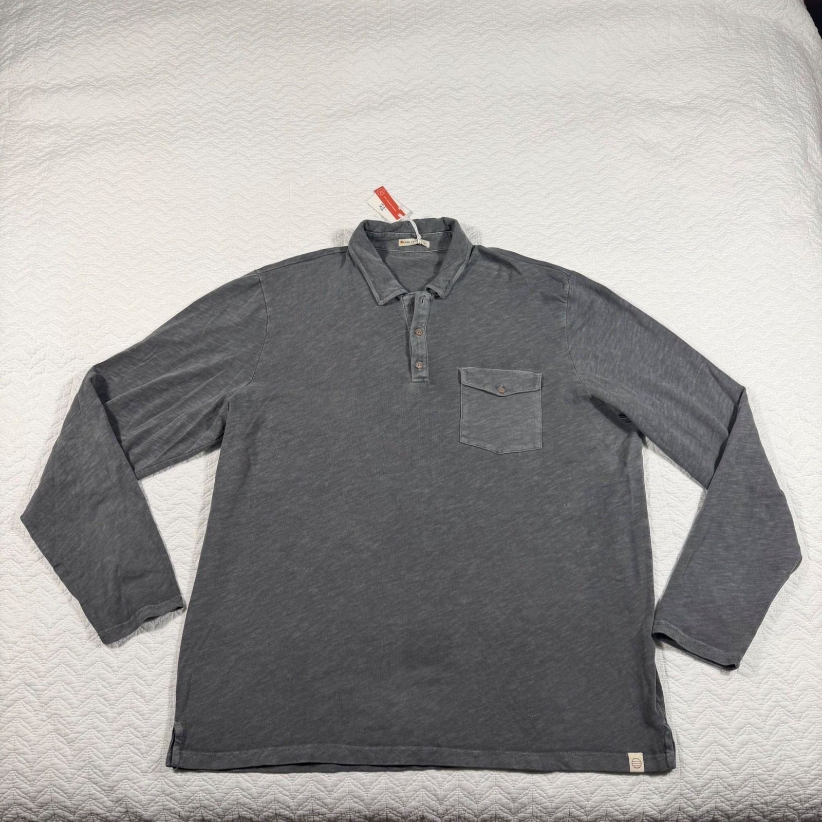 Marine Layer Mens Forged Iron Gray LS Vintage Heavy Slub Polo Shirt XXL New