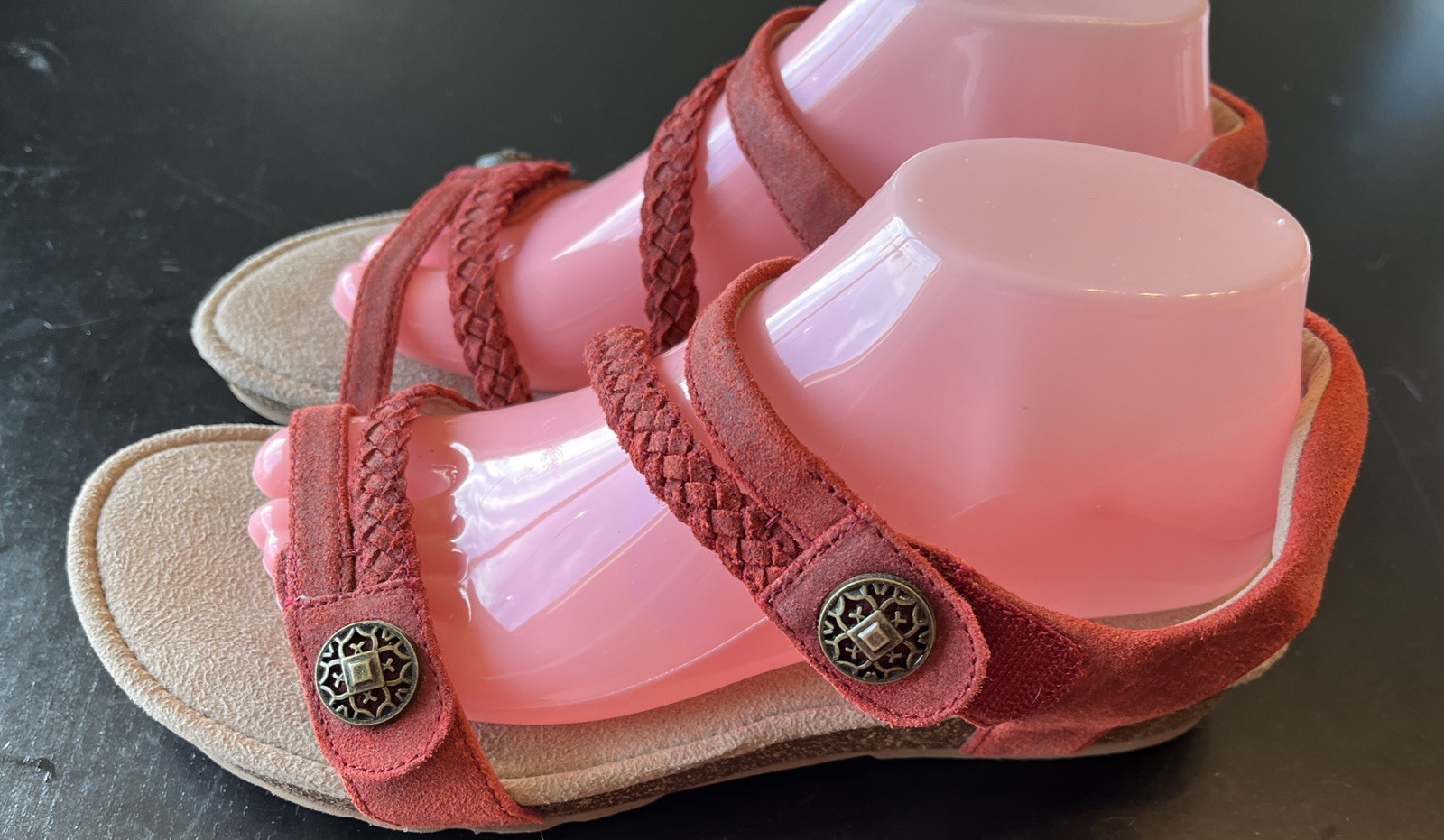 Womens Aetrex Jillian Red Leather Braided Comfort Open Toe Sandals SC449W Sz 9.5