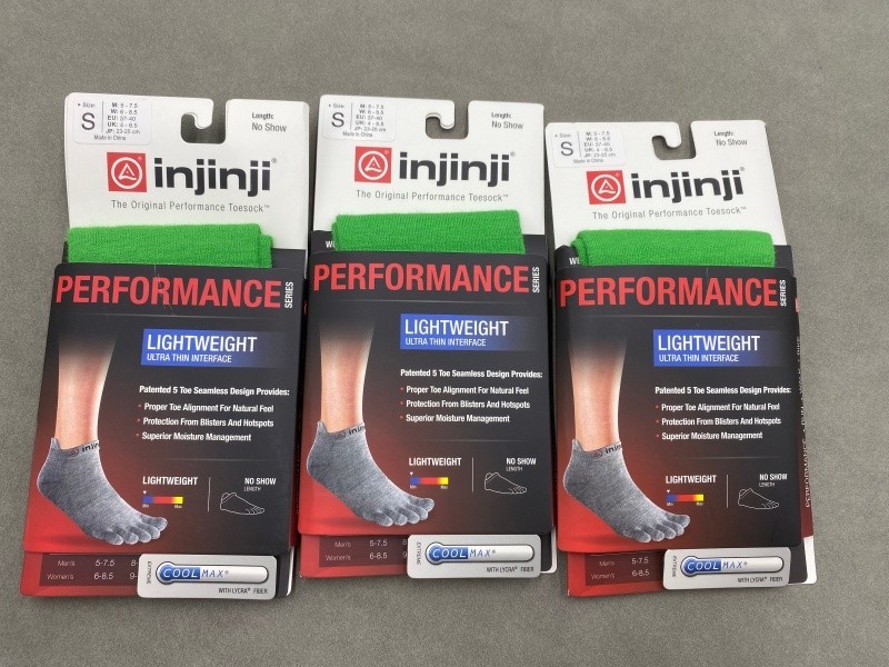 3 Pairs Injinji Women Performance Lightweight Thin No Show Toe Socks Size S