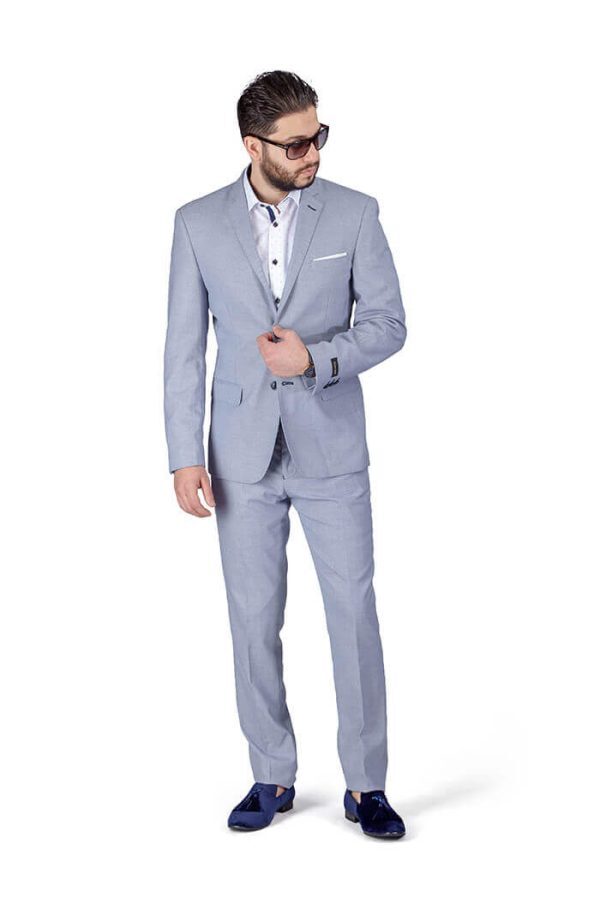 Stone Blue Gray 3 piece 2 Button Micro Texture Weave Mens Suit 11812 BY AZARMAN