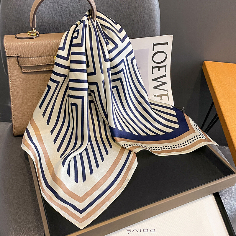 100% Mulberry Silk 27″ Square Scarf Women Neckerchief Wrap Fashion Style Striped