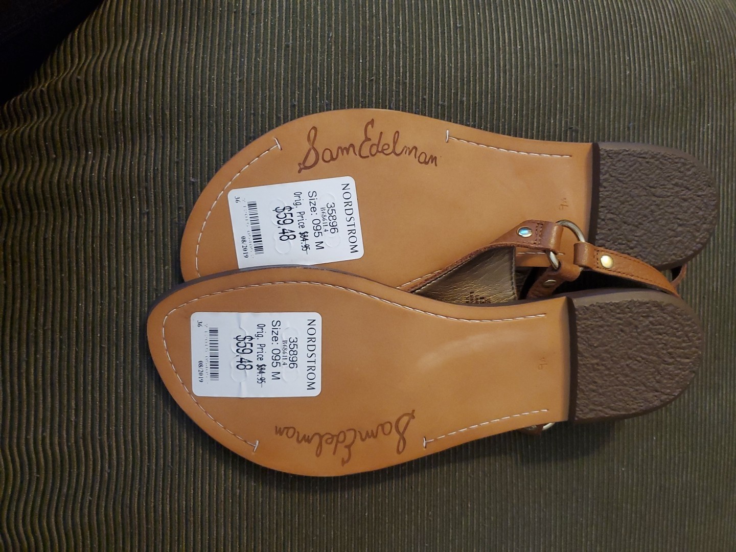 Sam Edelman Greta T-Strap Leather Thong Flat Sandals Brown Sz 9 1/2 M Buckle