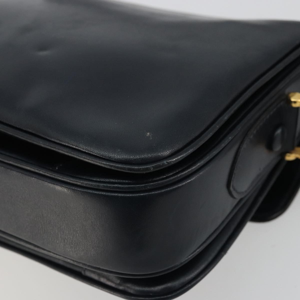 CELINE Horse Carriage Shoulder Bag Leather Navy Gold Auth YKZ1109