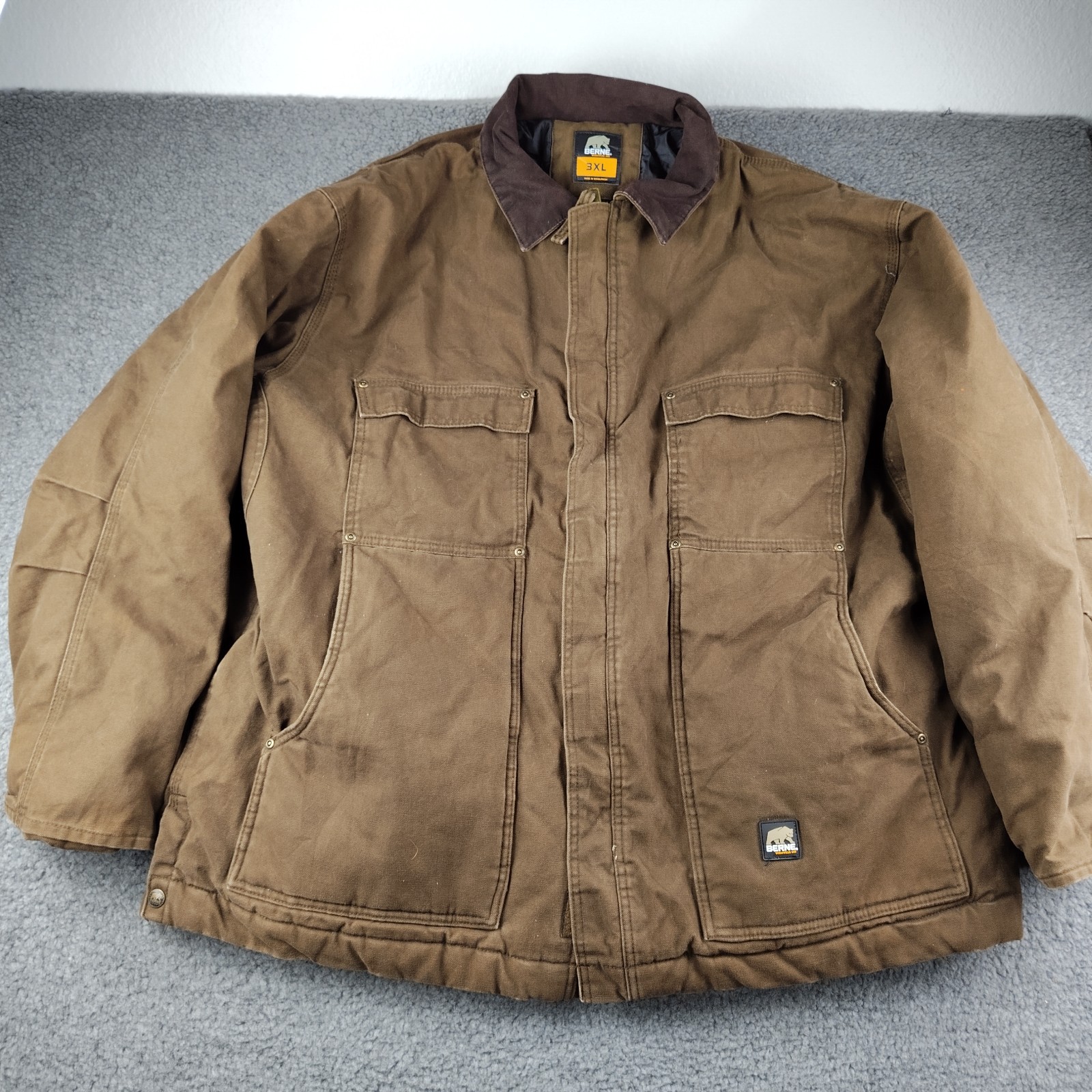 Berne Canvas Chore Coat Dark Brown Insulated Quilt Lined Mens 3XL