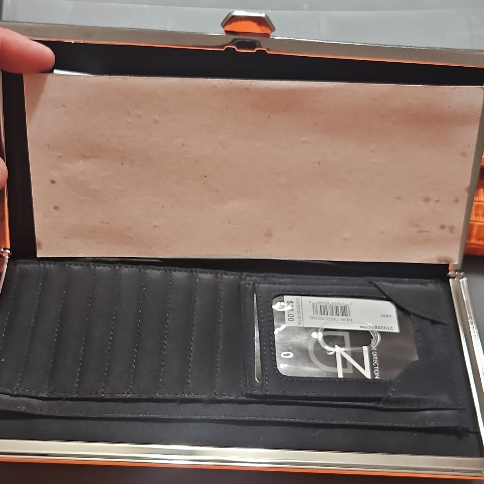 Rosetti New York Orange Crocodile Embossed Folding Wallet, Card Slots, Zip