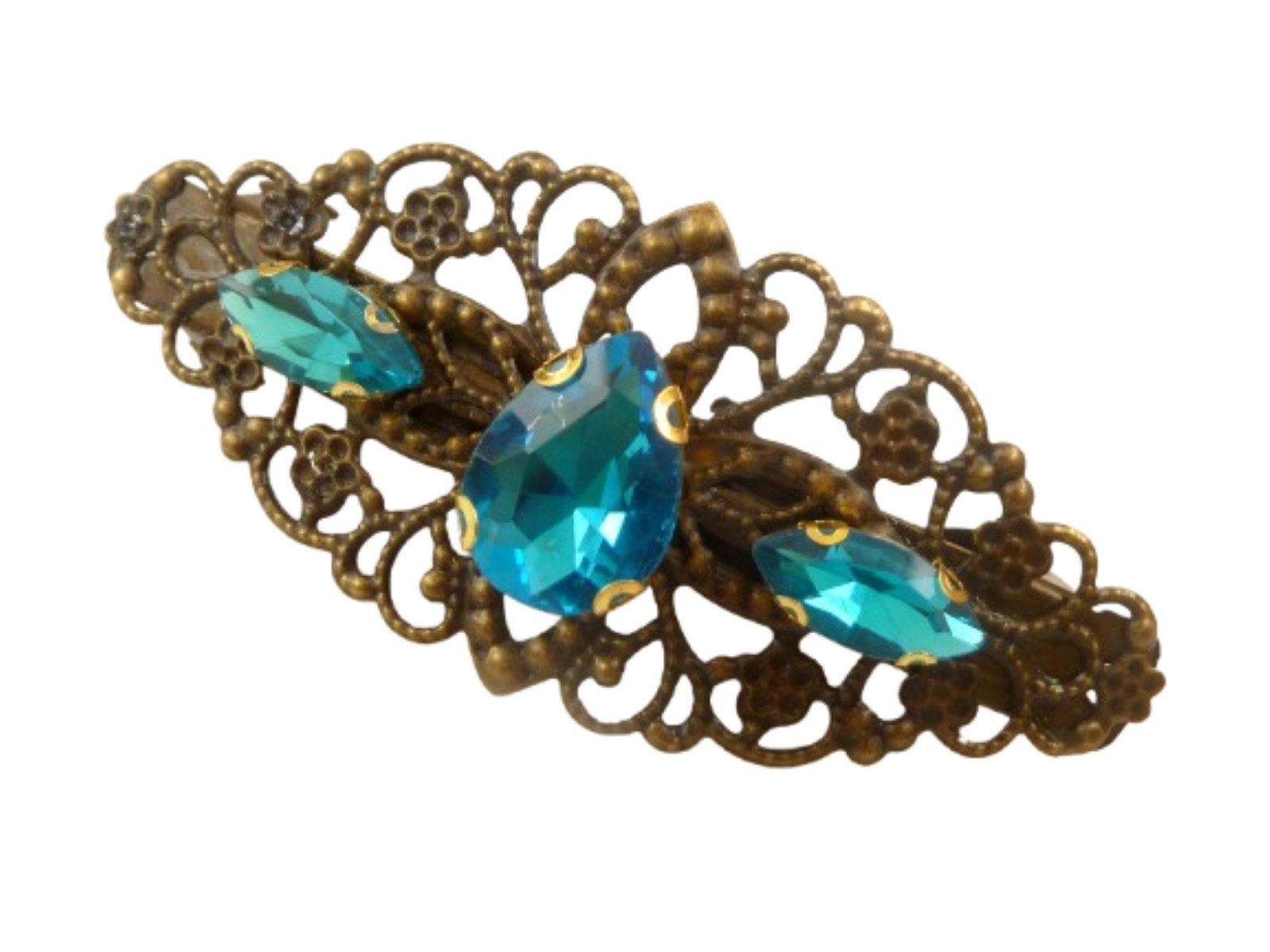 Sparkling Bronze Hair Clip with Faceted Glass Jewels in Turquoise