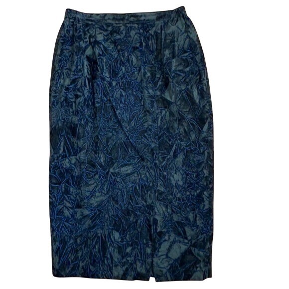 Vintage 80s Donna Vinci Couture Velvet Pencil Maxi Skirt Size 16 Black/Blue