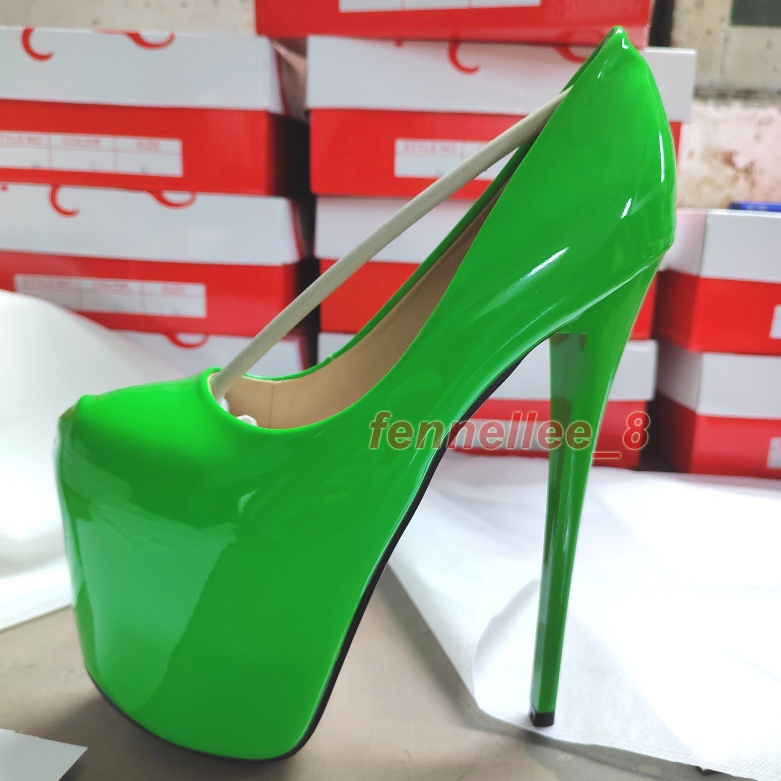 19cm Super High Stiletto Heel Platform Patent Leather Women Pumps Nightclub Sexy