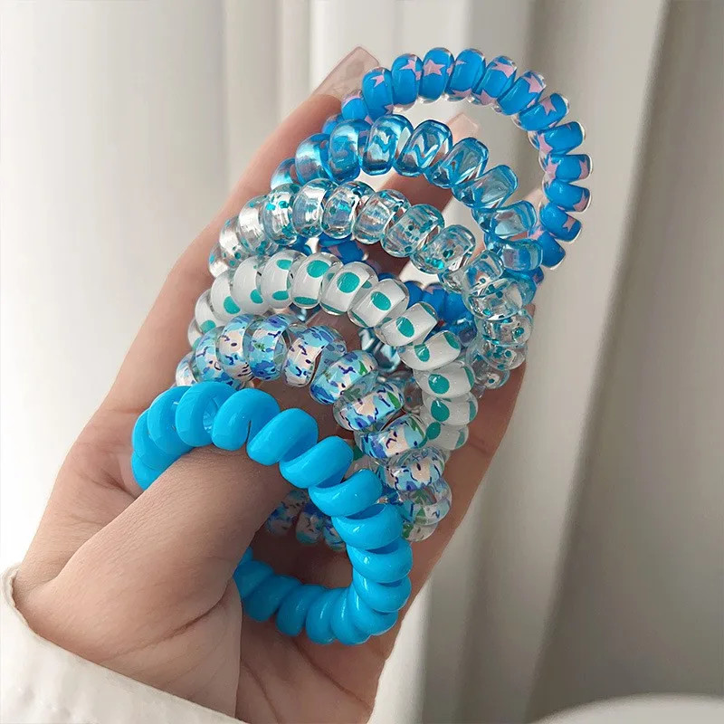 6 Pc Glitter Spiral Telephone Cord Scrunchies Elastic Hair Bands Accessories