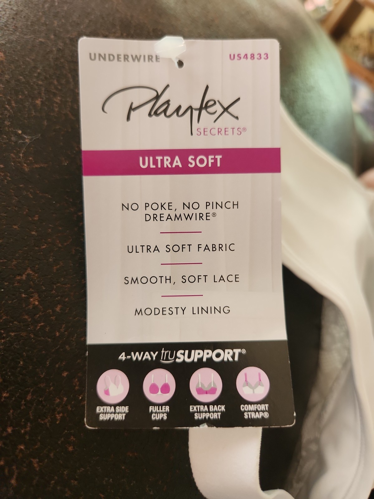 Playtex Secrets Ultra Soft No Poke Dreamwire Underwire Bra 44DDD White Lace 4833