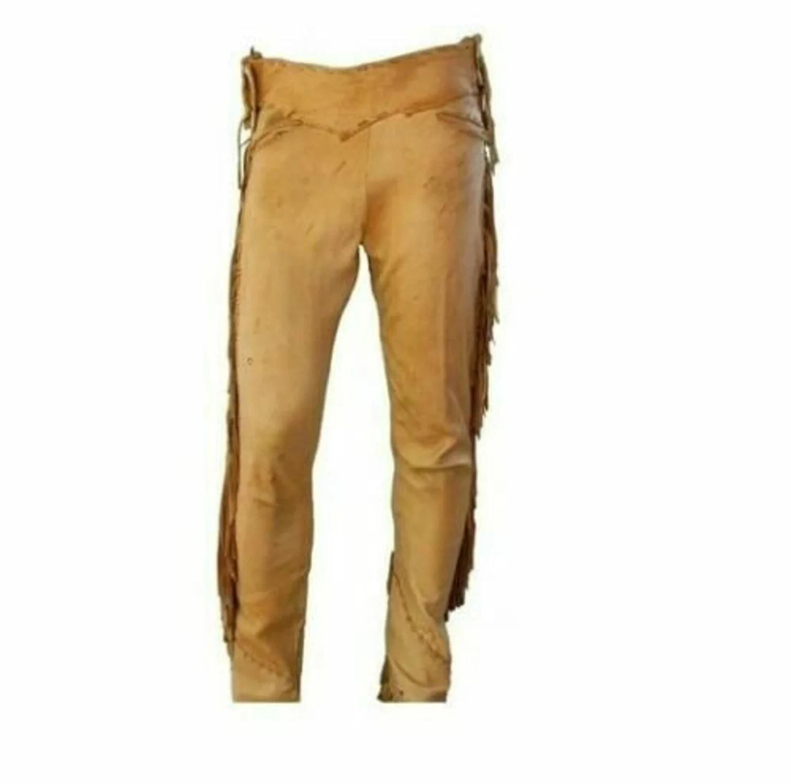 34″ Men Native American Western Buckskin Buffalo Ragged Leather Hippie Pants