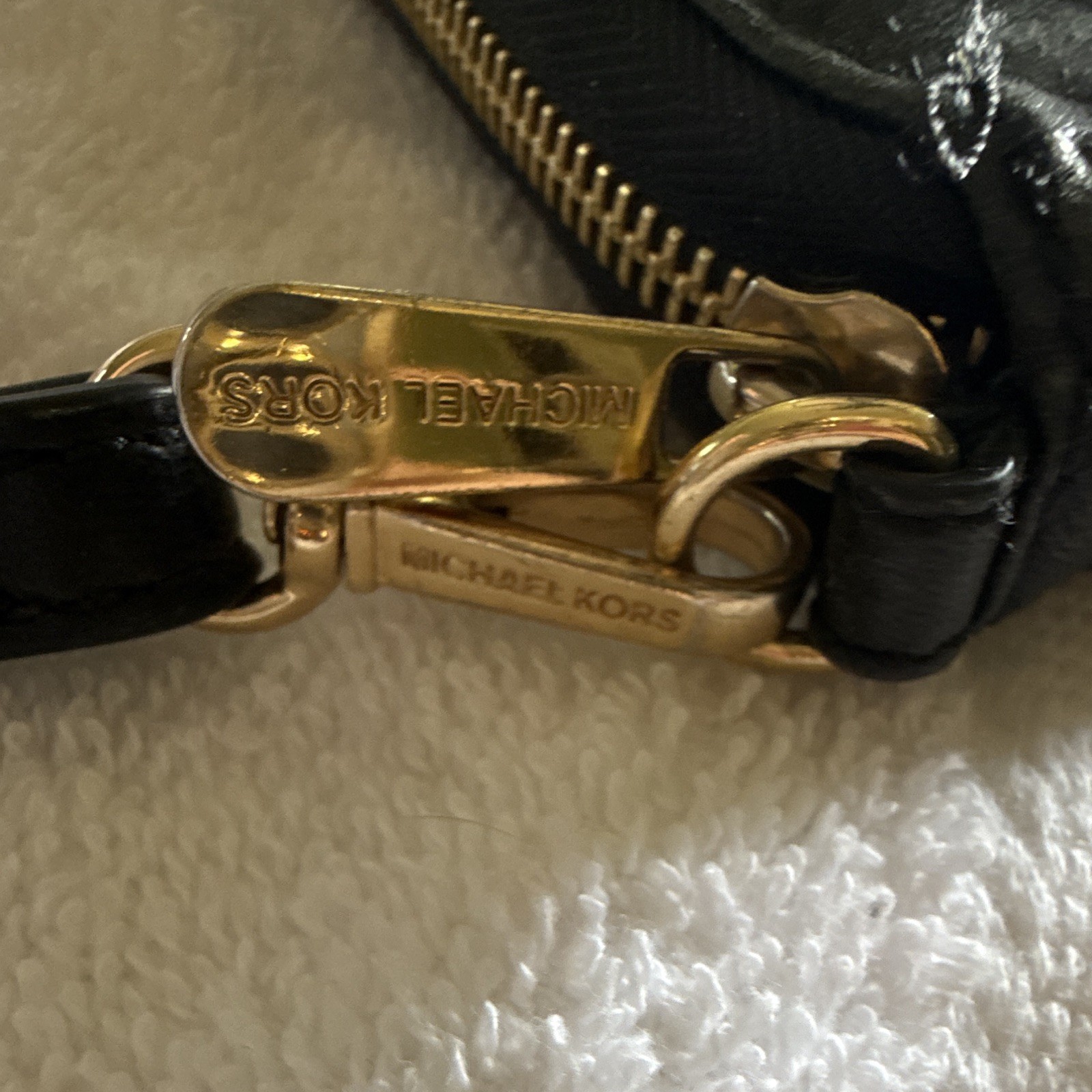 Michael Kors Black Quilted Zip-Around Wristlet Wallet w/ Logo Zipper Strap
