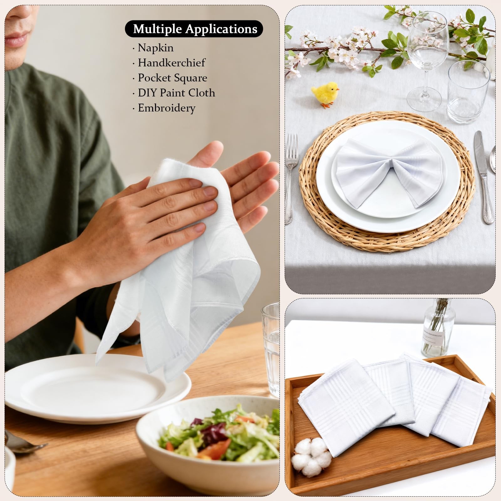 Pfesuqo 8 Pack Handkerchiefs for Men, 100% Soft Cotton White X-Large,
