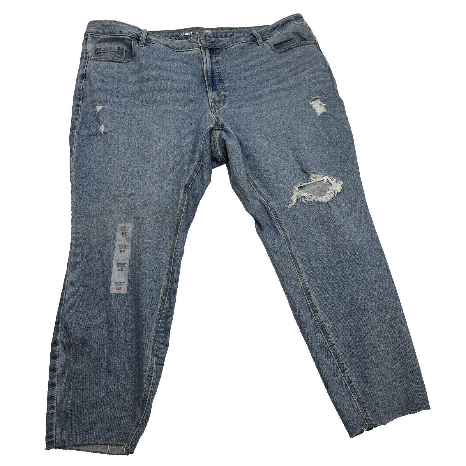Old Navy Rockstar Super Skinny Jeans Womens 24 Blue Distressed Raw Hem Plus New