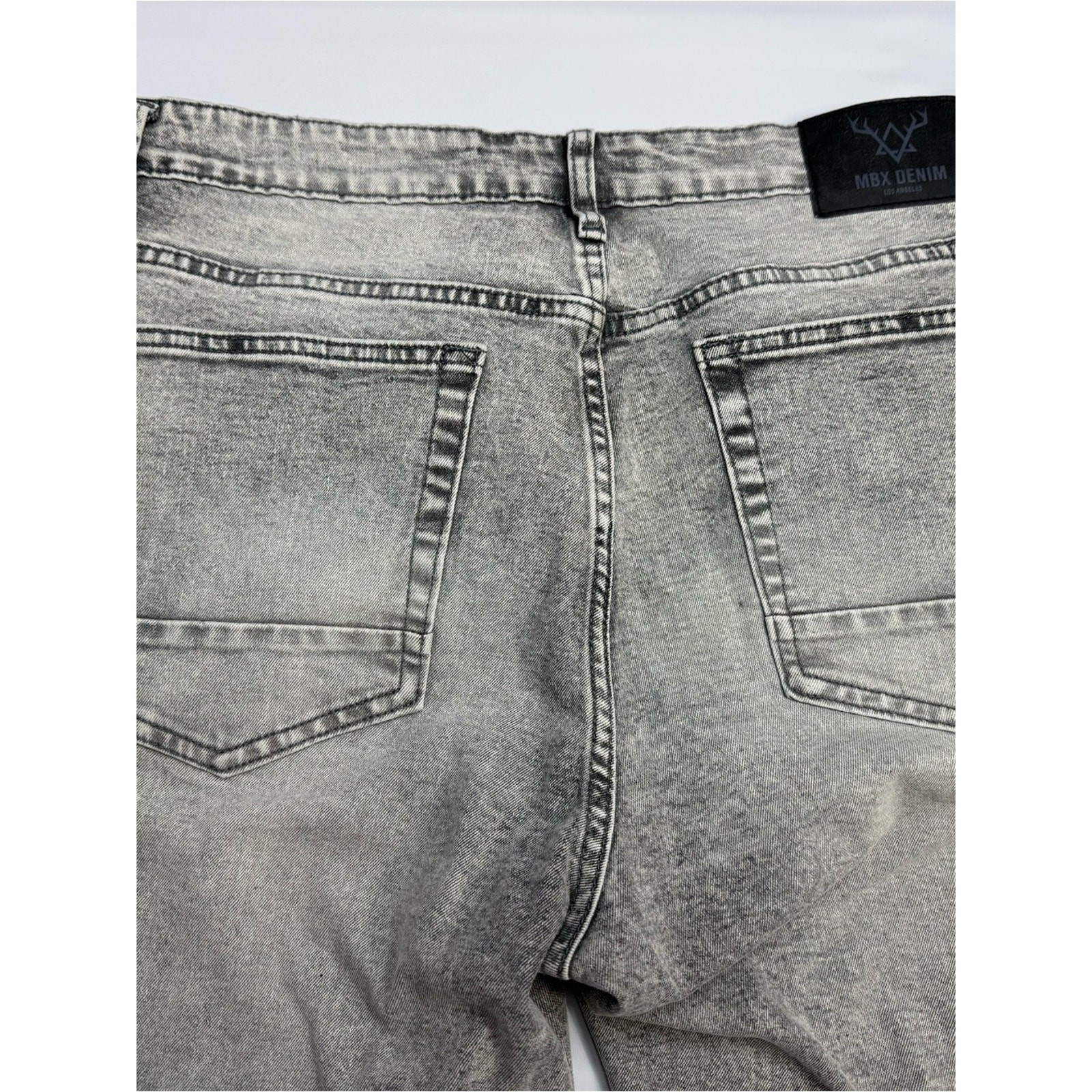 MBX Denim Men’s Distressed Grey Acid Wash Jeans 36×30 Streetwear Y2K