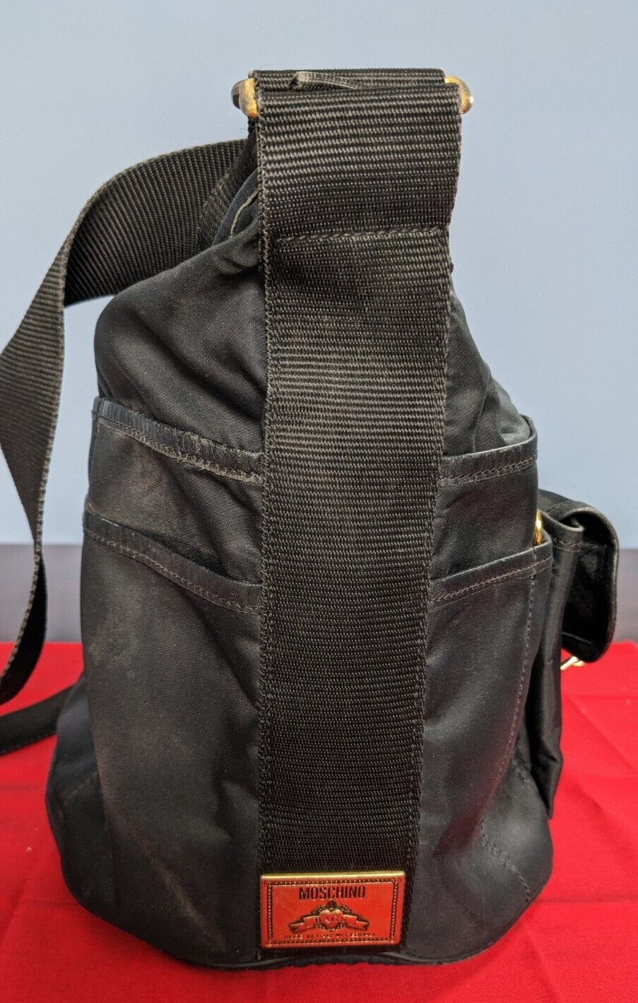 Vintage MOSCHINO by Redwall Black Nylon Crossbody Bag w/ Leather Trim