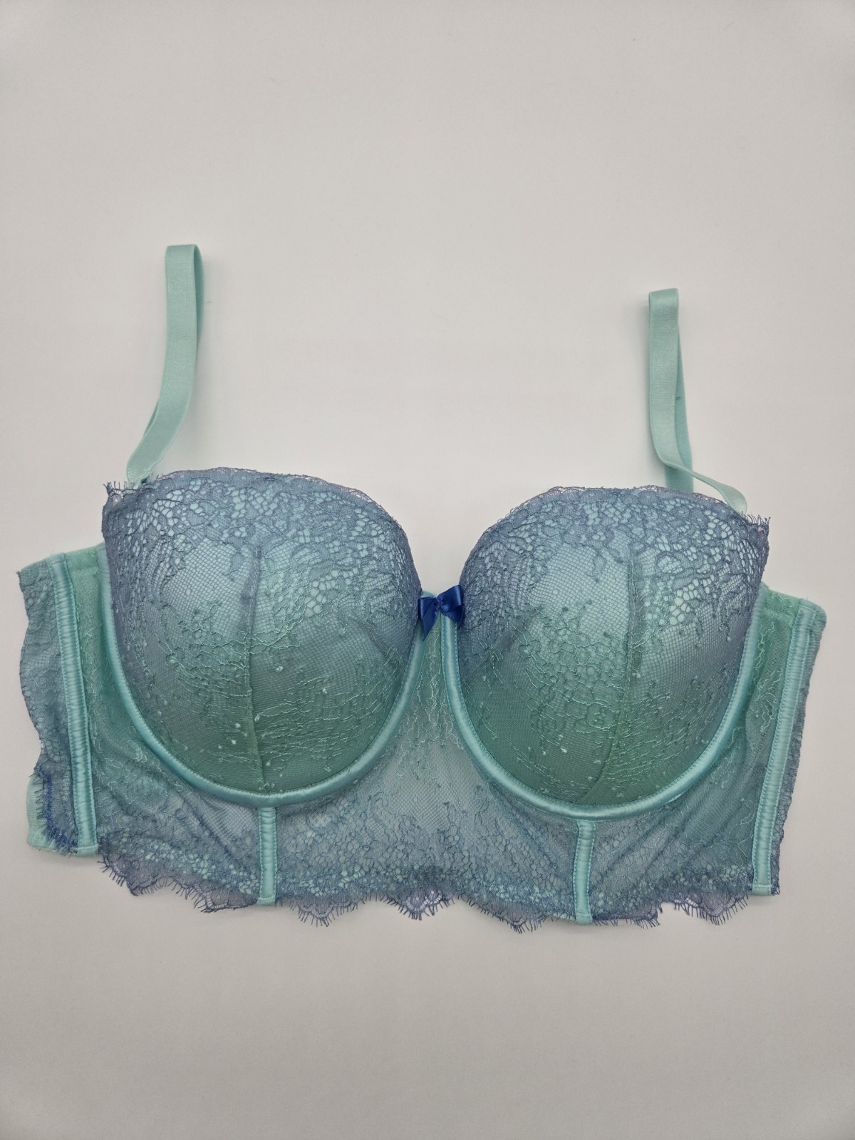 Victoria’s Secret Women’s Bralette Bra Blue Green Lace Padded Push Up 36 DD