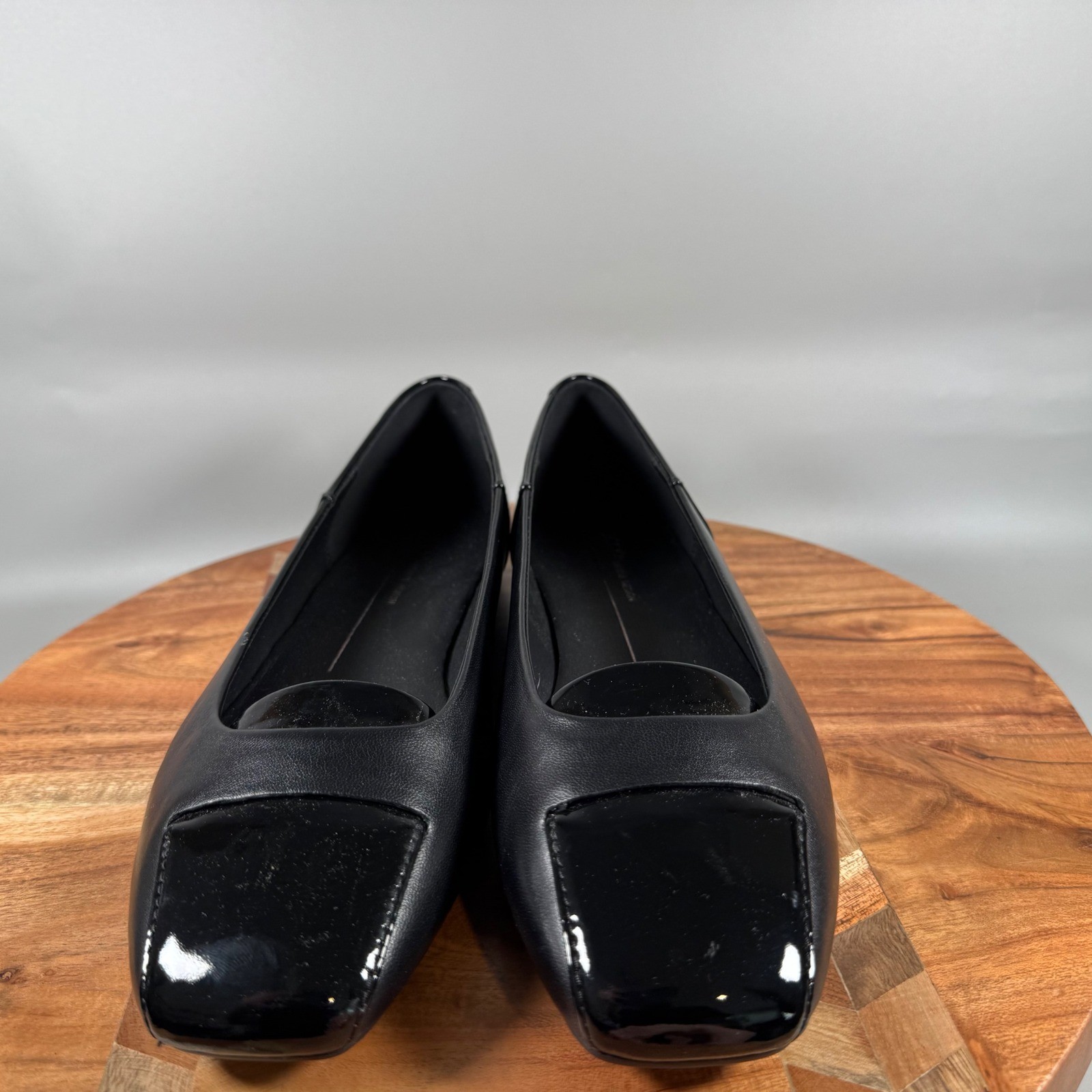 ECCO Black Leather Square Toe Ballet Flats Patent Accents Womens EU 40 US 9-9.5