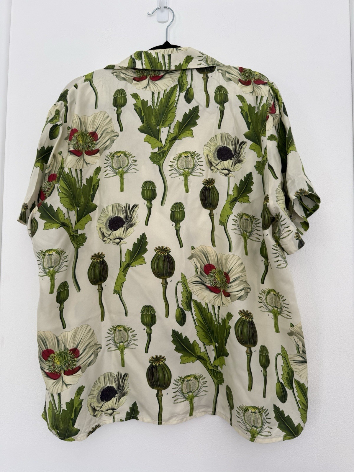 Oroton Garden Poppy Camp Shirt Size 12 AU / 8 US Silk Botanical Green